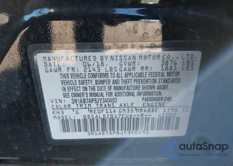 2018 Nissan Sentra Sv из США, поврежденный, VIN 3N1AB7AP8JY340493